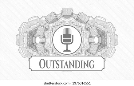 Grey linear rosette with microphone icon and Outstanding text inside