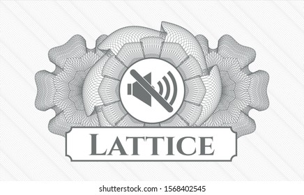 Grey linear rosette with mute icon and Lattice text inside