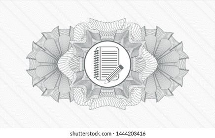 Grey linear rosette with notebook with pencil icon inside
