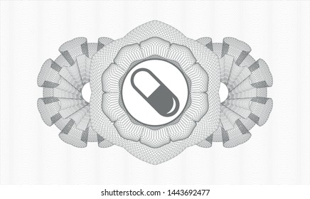 Grey linear rosette with pill icon inside