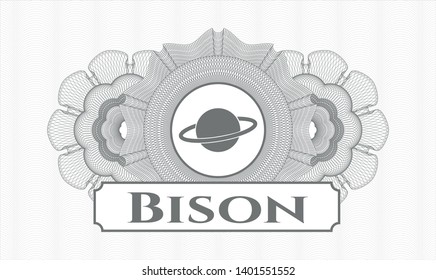 Grey linear rosette with planet, saturn icon and Bison text inside