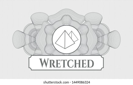 Grey linear rosette with pyramids icon and Wretched text inside