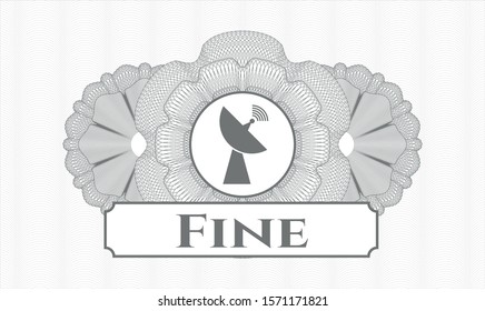 Grey linear rosette with radar icon and Fine text inside