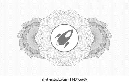 Grey linear rosette with rocket icon inside