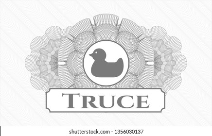 Grey linear rosette with rubber duck icon and Truce text inside