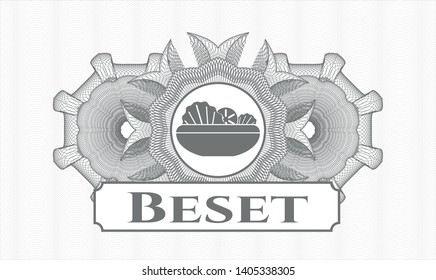 Grey linear rosette with salad icon and Beset text inside