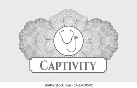 Grey linear rosette with stethoscope icon and Captivity text inside