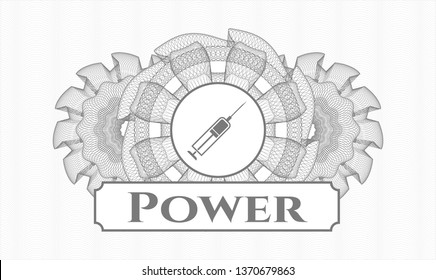 Grey linear rosette with syringe icon and Power text inside