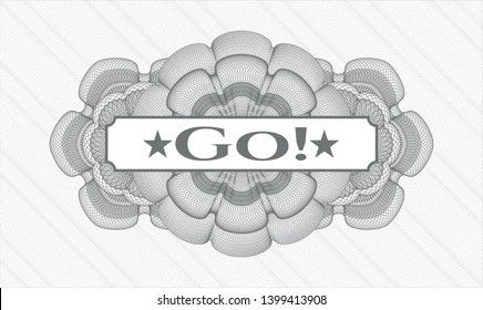 Grey linear rosette with text Go! inside