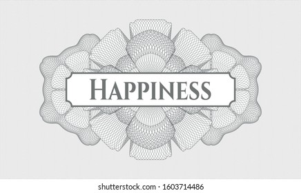 Grey linear rosette with text Happiness inside