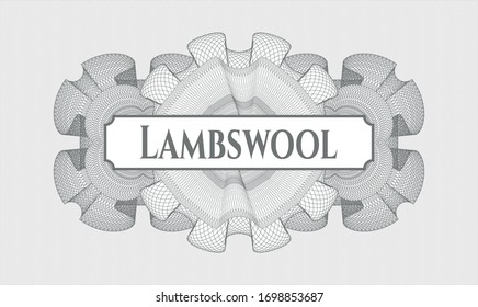 Grey linear rosette with text Lambswool inside