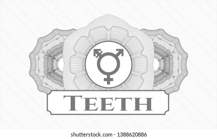 Grey linear rosette with transgender icon and Teeth text inside