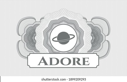 Grey linear rosette. Vector Illustration. Detailed with planet, saturn icon and Adore text inside