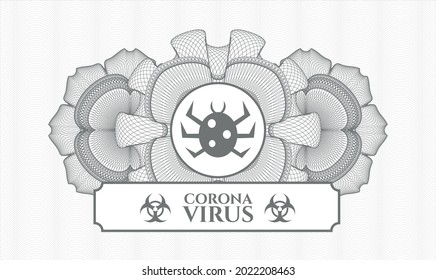 Grey linear rosette. Vector Illustration. Detailed with bug icon and Coronavirus text inside