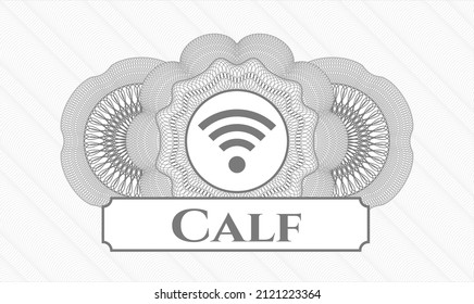 Graue lineare Rosette. Vektorgrafik. Detaillierte Angaben mit WiFi-Signal-Symbol und Calf-Text im Inneren