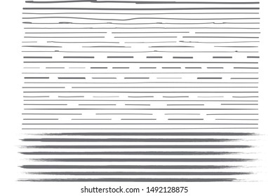 Grey lines hand drawn paint brush stroke. Vector set isolated on white.Collection of distressed, doodle, pen and pencil lines. Hand drawn scribble.Gray border, ink and grunge brush stroke lines,vector