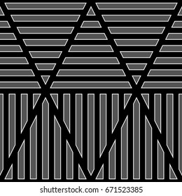 Grey lines on black background. Seamless surface pattern design with linear ornament. Strokes wallpaper. Hash stroke motif. Digital paper with stripes for textile print. Striped vector. Dashed image.