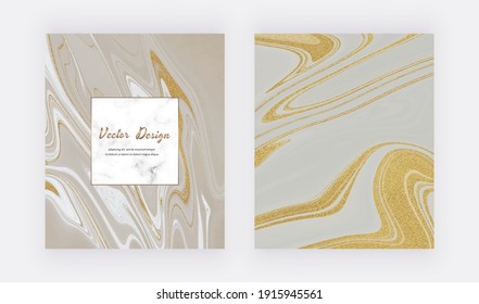 Grey liquid ink with gold glitter covers for invitations 