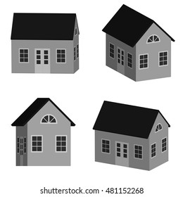 Grey little house in 3D, isolated vector
