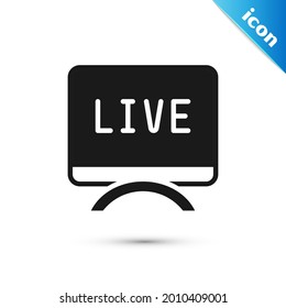 Icono de informe en vivo gris aislado en fondo blanco. Noticias en vivo, noticias calientes.  Vector