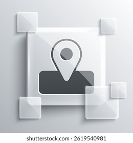 Grey Location for camping or tours and travels icon isolated on grey background. Square glass panels. Vector