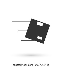 Grey Location with cardboard box icon isolated on white background. Delivery services, logistic and transportation, distribution.  Vector