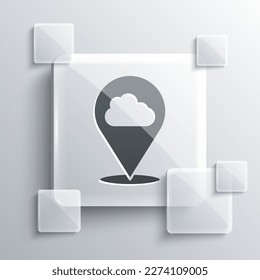 Icono de nube de ubicación gris aislado en fondo gris. Paneles de vidrio cuadrado. Vector