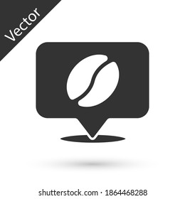 Grey Location with coffee bean icon isolated on white background. Vector.