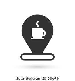 Grey Location with coffee cup icon isolated on white background.  Vector