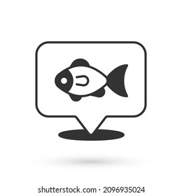 Grey Location fishing icon isolated on white background. Fishing place.  Vector