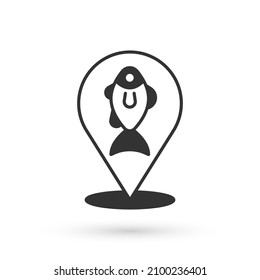 Grey Location fishing icon isolated on white background. Fishing place.  Vector