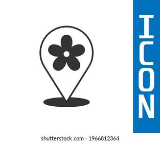 Grey Location with flower icon isolated on white background.  Vector