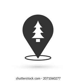 Grey Location of the forest on a map icon isolated on white background.  Vector