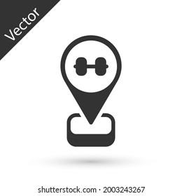 Graue Location-Gymnastiksymbol einzeln auf weißem Hintergrund.  Vektorgrafik