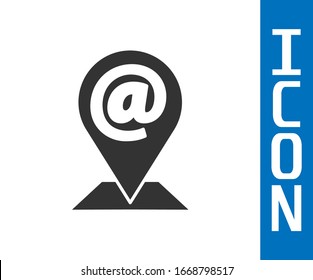 Grey Location and mail and e-mail icon isolated on white background. Envelope symbol e-mail. Email message sign.  Vector Illustration
