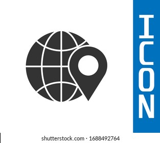 Grey Location on the globe icon isolated on white background. World or Earth sign.  Vector Illustration