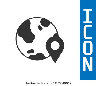 Grey Location on the globe icon isolated on white background. World or Earth sign.  Vector