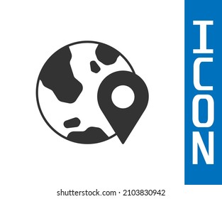 Grey Location on the globe icon isolated on white background. World or Earth sign.  Vector