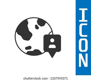 Ubicación gris en el icono del globo aislado en el fondo blanco. Signo mundial o terrestre.  Vector