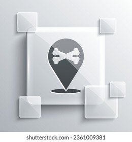 Grey Location pirate icon isolated on grey background. Square glass panels. Vector