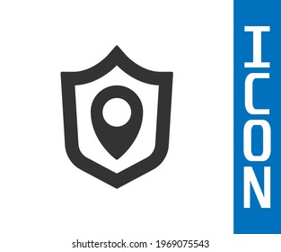 Grey Location shield icon isolated on white background. Insurance concept. Guard sign. Security, safety, protection, privacy concept.  Vector