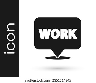 Ubicación gris con icono de trabajo de texto aislado en fondo blanco.  Ilustración vectorial