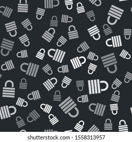 Grey Lock icon isolated seamless pattern on black background. Padlock sign. Security, safety, protection, privacy concept.  Vector Illustration