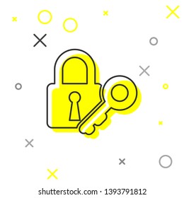 Grey Lock and key line icon isolated on white background. Padlock sign. Security, safety, protection, privacy concept. Vector Illustration