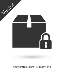Grey Locked package icon isolated on white background. Lock and cardboard box.  Vector Illustration