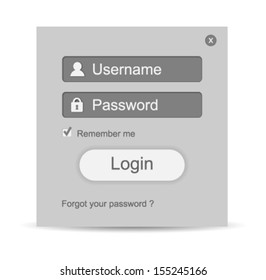 Grey login box form ui element on white background 