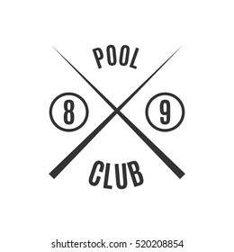 Grey logo for different types of billiards, pool, snooker, isolated on white background in retro style, vector illustration.