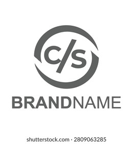 Grey logo template with C and S letters in a circle and brandname text icon