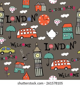 grey London hand drawn vector pattern