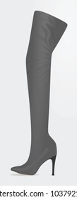 Grey long boot. high heel. vector illustration